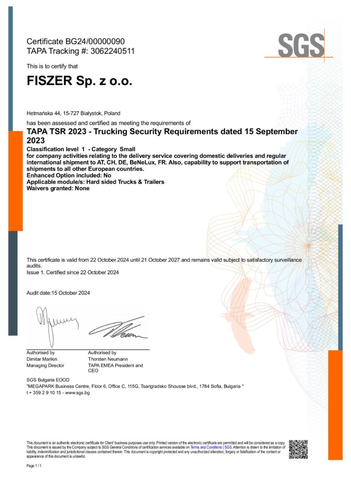 Certyfikat TAPA